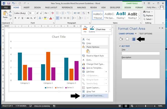 Screenshot of Format Chart Area menu